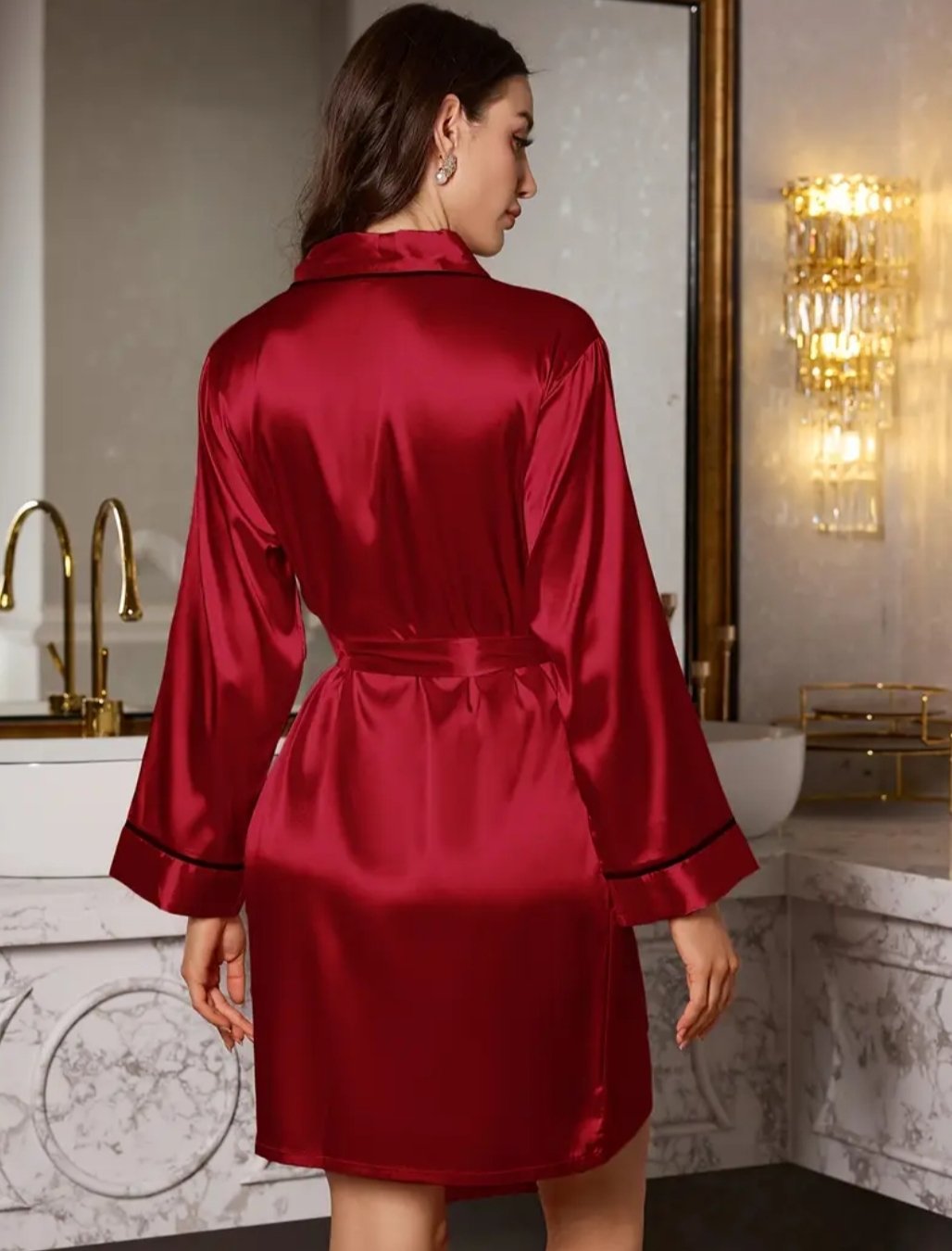 Bata con Cuello en V de amarrar en la cintura