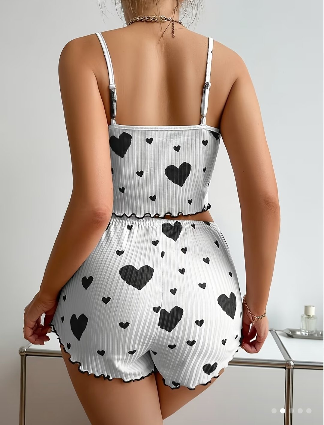 Pijama de Poliéster con estampado de corazones y shorts-Talla XL