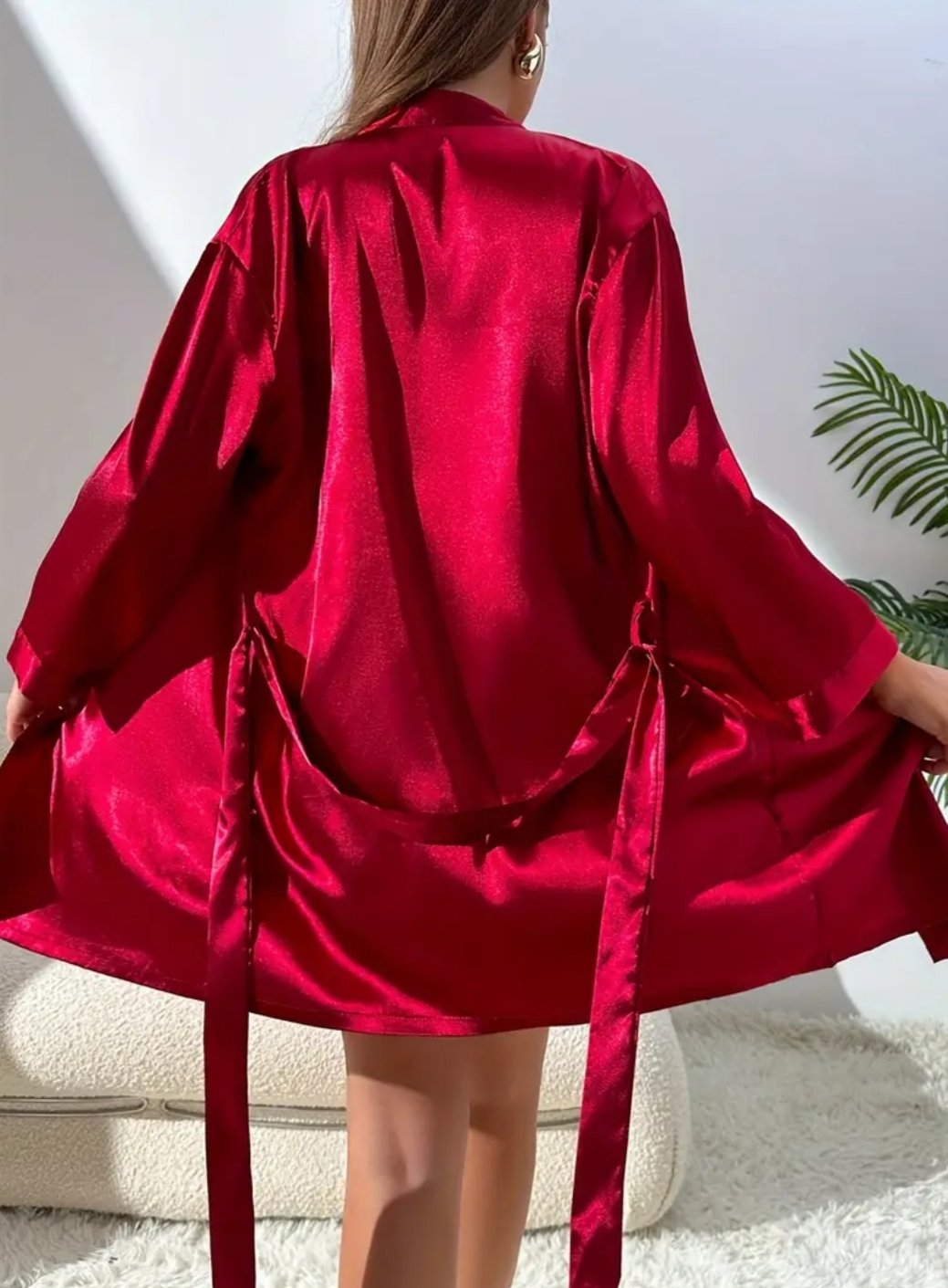 Bata cuello V de amarrar en la cintura-Talla L