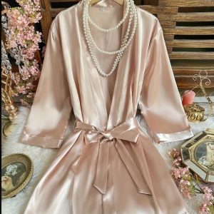Bata con cuello V de amarrar en la cintura-Talla L