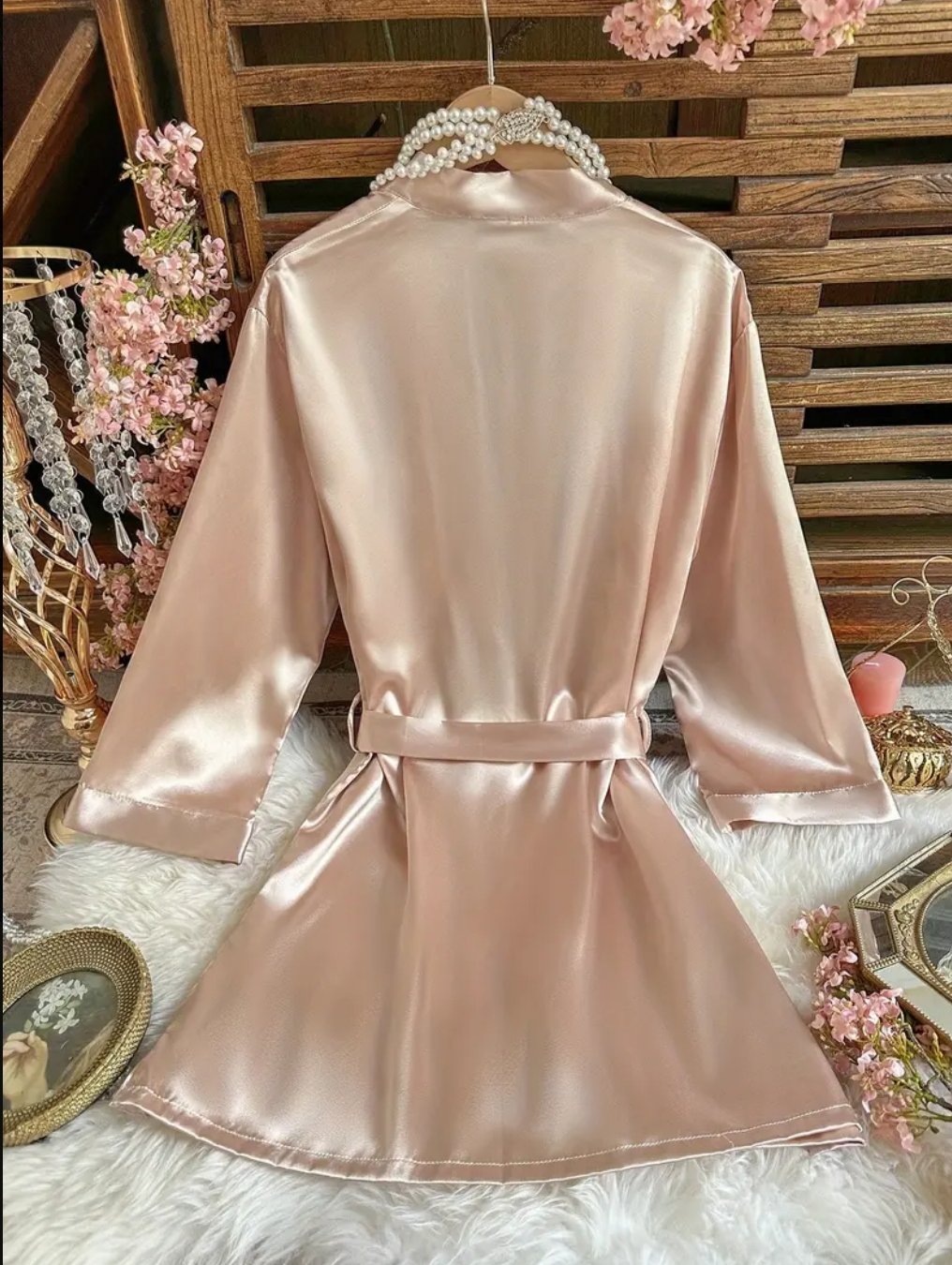 Bata con cuello V de amarrar en la cintura-Talla L