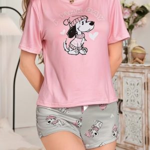 Pijama con estampado de Cachorro y Shorts-Talla S