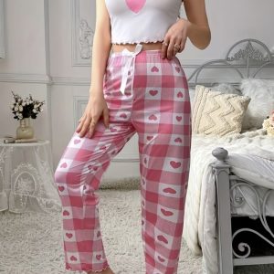 Pijama con Pantalón largo de corazones-Talla L