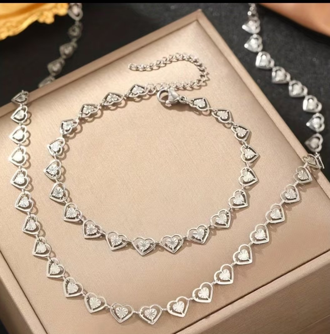 Cadena y Pulsera Corazones