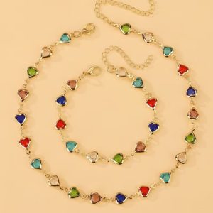 Collar y Pulsera de Corazones de Colores