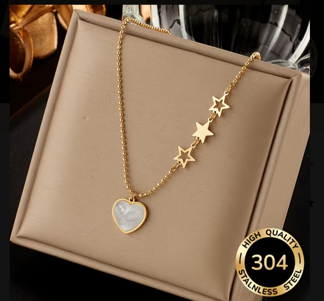 Collar Corazon Blanco y Estrellas Dorado