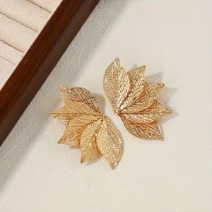 Aretes de Hojas en forma de Abanico Dorados