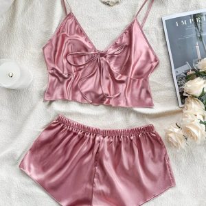Pijama de Satín Cuello V y Short-Talla M